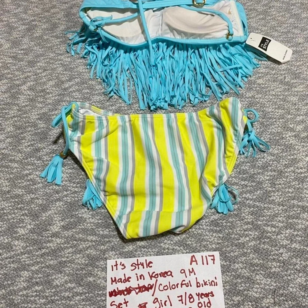 coloured bikini set with‎ top/bottoms Korea size 9M=girl 7-8 years old. SKU-A117